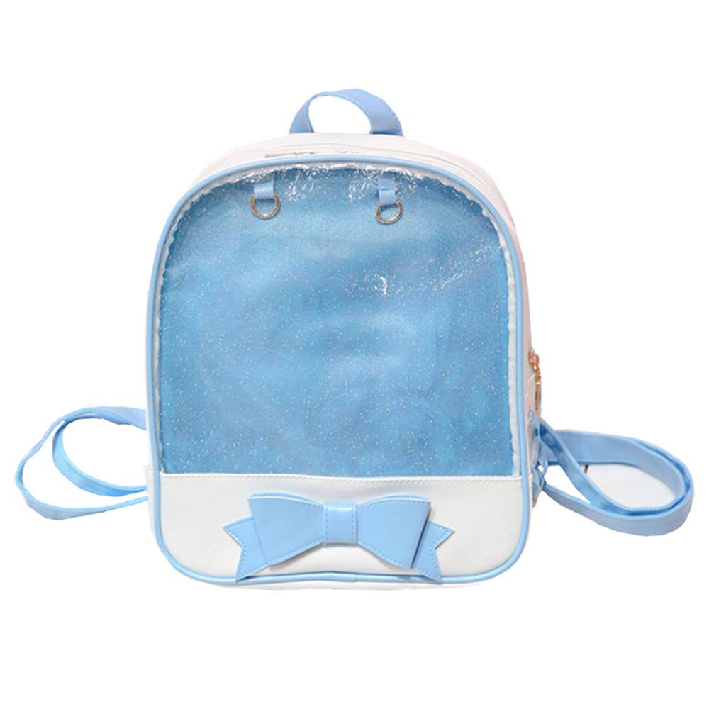 AlwaySky Ita Bag Backpack Girls Cute Candy Leather Bag Purse School Bag Summer Beach Bag Purse with Bowknot Transparent Windows for DIY Decors Blue
