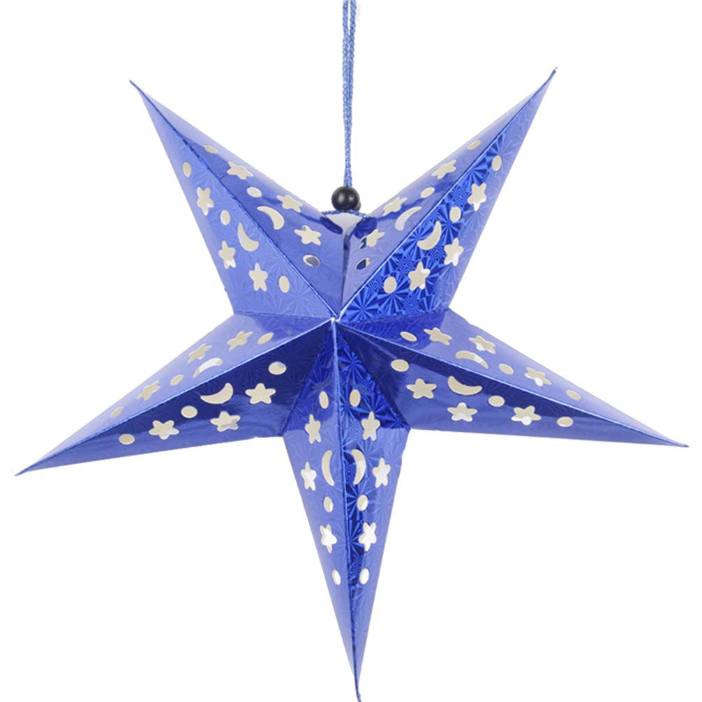 Amosfun Paper Star Lanterns Lampshade Paper Star Light Shade Christmas Hanging Decorations for Home Wedding Christmas Holiday Party Decoration 45cm (Blue)