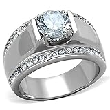 MEN'S 2.25 CT ROUND CUT Cubic Zirconia, Silver STAINLESS STEEL RING Size 12