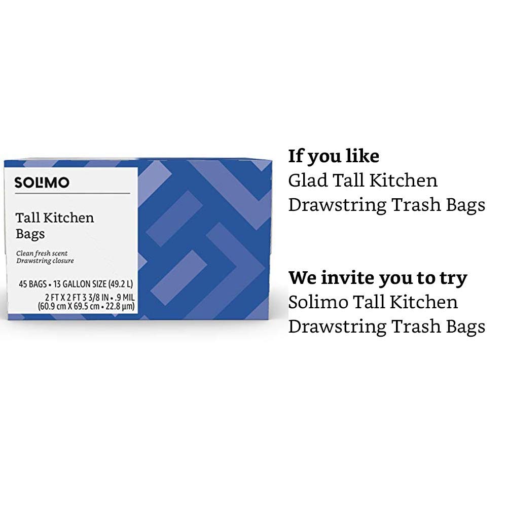  Brand - Solimo Tall Kitchen Drawstring Trash Bags, Clean Fresh Scent, 13 Gallon, 45 Count: Prime Pantry