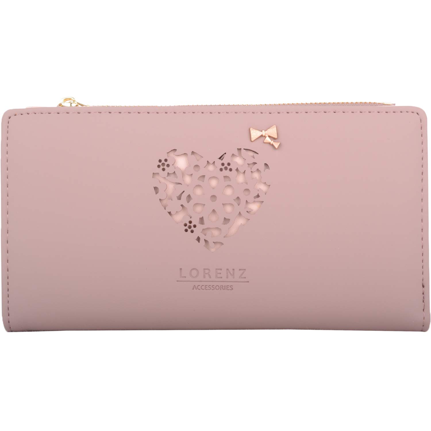 Womens Smooth Faux Leather RFID Protected Money/Credit Card Clutch Purse - Dusty Pink