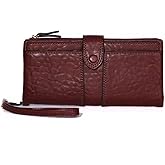 Women Vegan Leather Wristlet Wallet Clutch. Large capacity 20 Credit Card Holder 2 ID Photo window Coin Purse (Burgundy)