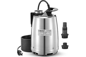 Limodot 1/2 HP Stainless Steel Submersible Water Pump, Portable Utility Pump, Submersible Sump Pump, 25ft Long Power Cord, Ideal for Swimming Pools, Garden, Basements, and Ponds