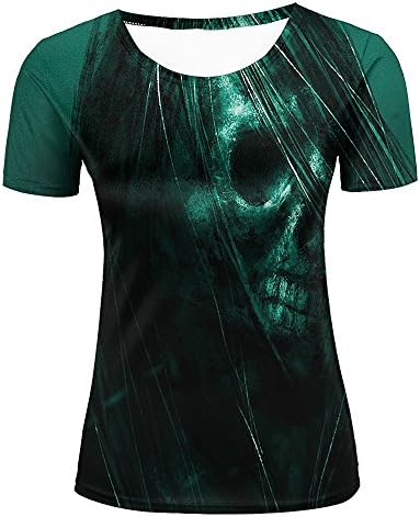 Women 3D Printed Graphic Tee Shirt Skull Realistic Hair Fashion Summer Short Sleeve T-Shirt M