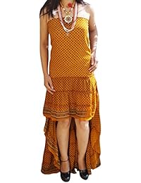Womens Ruffle Flare Hi Low Dress Recycled Silk Lost in A Dream Strapless Fishtail Swirling Sundress M/L
