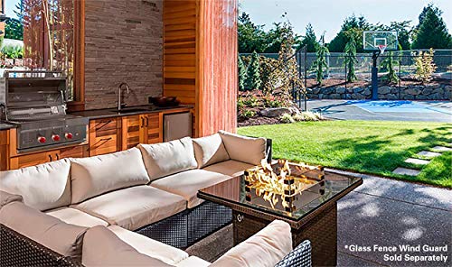 Outland Living Series 410 Brown 36-Inch Outdoor Propane Gas Fire Pit Table, Black Tempered Tabletop w/Arctic Ice Glass Rocks and Resin Wicker Panels, Espresso Brown/Square - Thumbnail 7