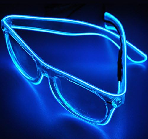 TILO LED Rave Sunglasses White Multicolor Frame EL Wire Glow Colorful Flashing Safety Light up Glasses for Festivals DJ Bright Light Holiday Gift (Blue)