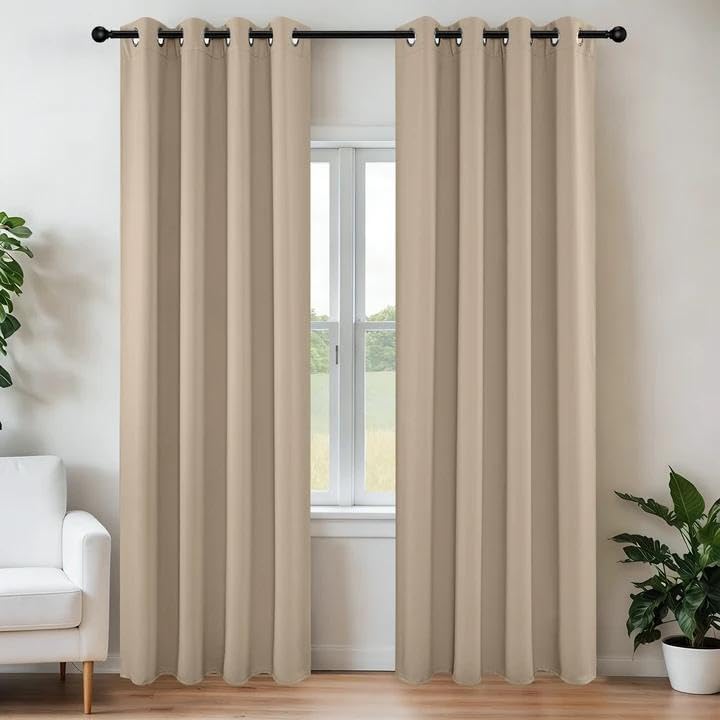 Joydeco Blackout Curtains 84 Inch Length 2 Panels Thermal Insulated Light Beige