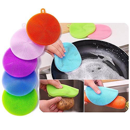 YOZATIA Silicone Dish Sponge Magic Sponge 5 Pack, Dishwasher Safe Dish Brush, Smart Kitchen Scrubber Kitchen Accessories Household Cleaning Sponges