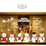 Christmas Window Stickers, 2 Pack Removable Vinyl Wall Window Door Mural Decal, Merry Christmas Decoration Stickers for House Restaurant Supermarket Dress Shop Set of 2