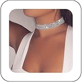 Vacaonio Layered Crystal Choker Necklace Short Rhinestone Choker Necklace Sparkly 5 Row Crystal Collar Necklace Silver Multi Row Tennis Chain Necklace Jewelry for Women