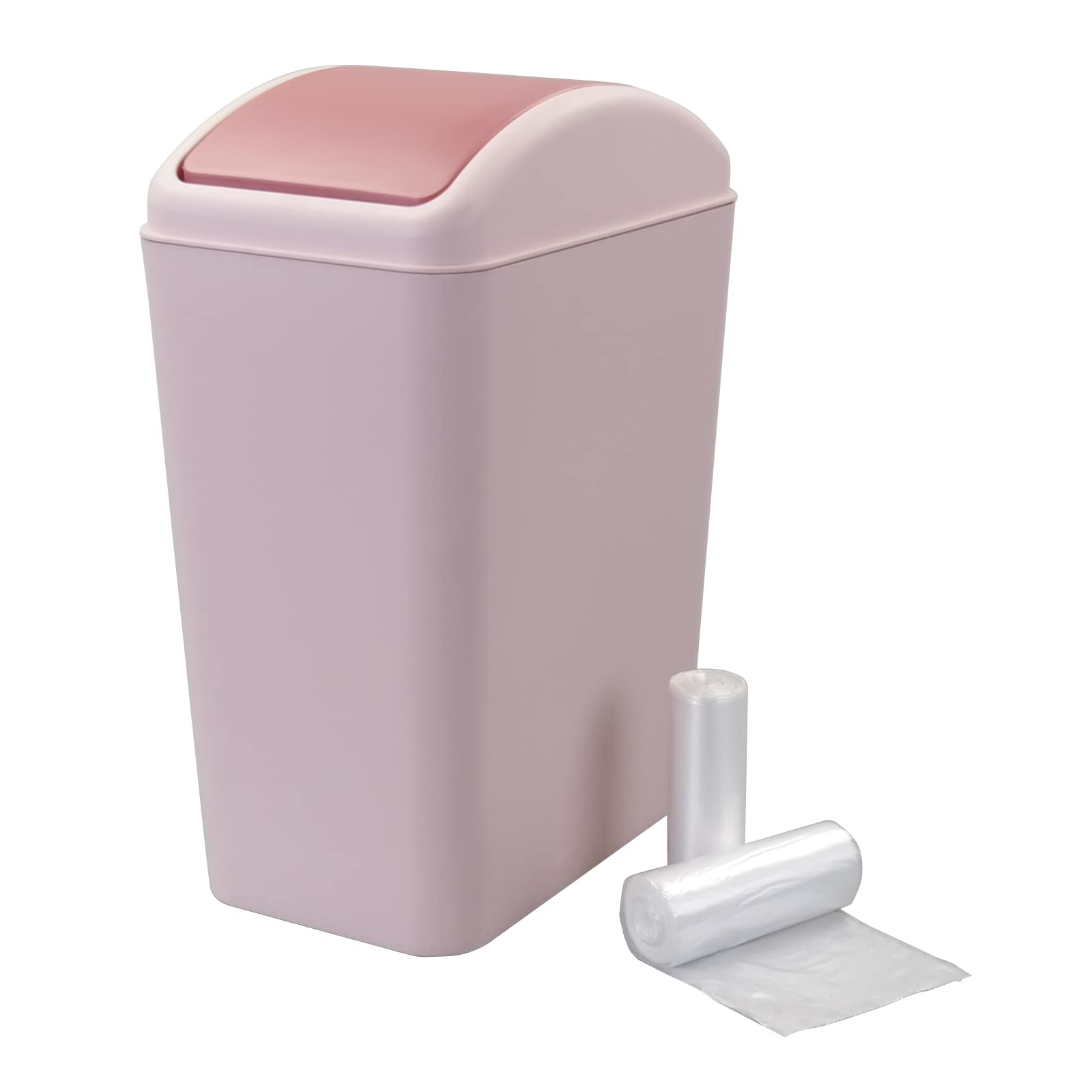 Annkky 15 L Small Bathroom Bins with 2 Rolls Bin Liners, Plastic Swing Dustbin with Lid (Pink)