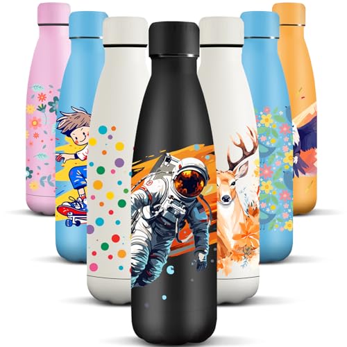 HoneyHolly Edelstahl Trinkflasche, 500ml BPA-frei, Thermosflasche, Isolierflasche Doppelwandige, Wasserflasche, Auslaufsicher, 18/8 Edelstahl, Thermoskanne für Sport, Camping, Schule