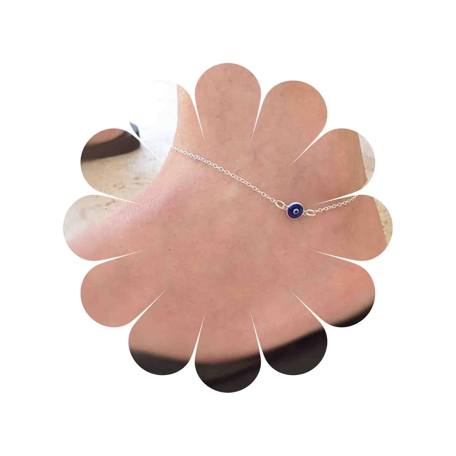 Yienate Boho Evil Eye Charm Anklet Silver Dainty Ankle Chain Bracelet Foot Chain Minimalist Beach Foot Jewelry for Women and Girls