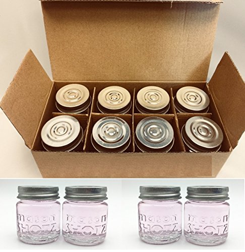 Premium Vials - Mason Jar Shot Glasses with Lids (Set of 8) â€“ Mason Jar 2 Ounce Shot Glasses w/Leak-Proof Lids - Great For Shots, Drinks, Favors, Candles And Crafts