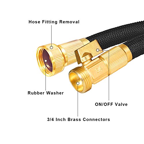 KISCHERS Garden Hose 100 ft Anti-burst, Improved Expandable Water Hose pipe With 3-layers Natural latex Core, 3/4 Solid Brass Fittings, Expanding Hose With Storage Bag & Hook
