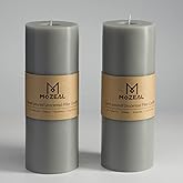 MOZEAL 3" x 8" Hand-Poured Unscented Large Candle,Smokeless Rustic Pillar Candle Set of 2,Slow Burn,No Drip,Approx 150 Hours Burning,Wedding,Dinner,Christmas and Home Decorative,Tall Gray Candle