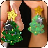 Locrccl Christmas Tree Cake Earrings For Women Drop Dangling Funky Holiday Earrings Jewelry (F)