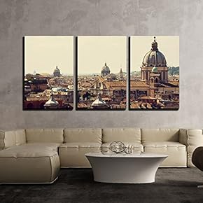 3 Piece Canvas Wall Art - View from The Pincio Landmark in Rome, Italy on a Beautiful Warm Spring Morning - Modern Home Art Stretched and Framed Ready to Hang - 16"x24"x3 Panels