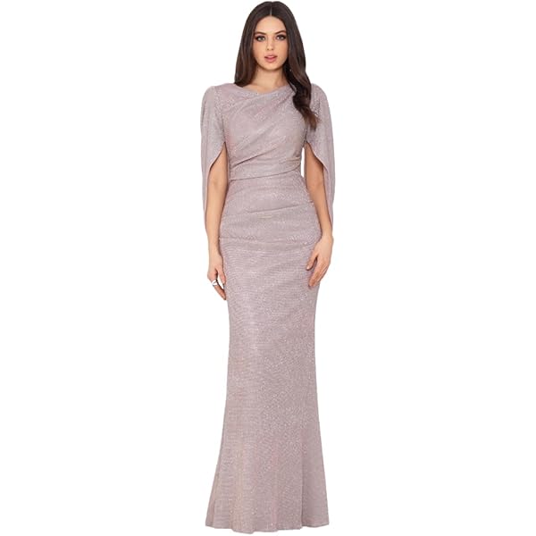 Amazon.com: Betsy & Adam Women's Long Glitter Cape Sleeve Dress with Draped  Neckline and Hidden Back Zipper, White/Pink/Gold, 8 : Clothing, Shoes &  Jewelry