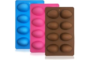 SENHAI 3 Pcs Egg Shape Silicone Molds, 8-Cavity Food-grade Baking Mold for DIY Cake Decoration,Chocolate, Pastry, Muffin, Bread, Ice Cube, Soap - Pink, Blue, Brown