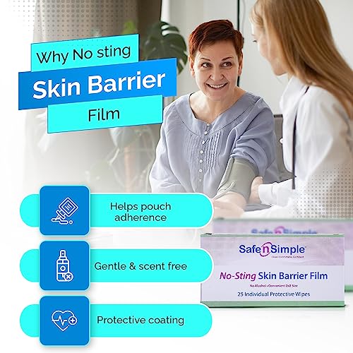 Safe n' Simple Skin Barrier Wipes 25 Large 5” x 7” Individually Wrapped NoSting Barrier Film