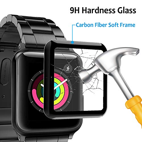 Hianjoo Tempered Glass Screen Protector 3D Curved Full Coverage Anti-Scratch Compatible with Apple Watch 42mm Series 3/2/1 - Black Edge [2-Pack] - Thumbnail 2