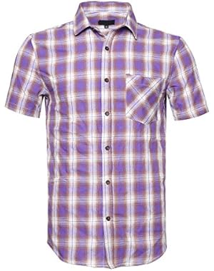 Men's Short Sleeve Button Down Colourful Plaid Work Casual Western Shirt
