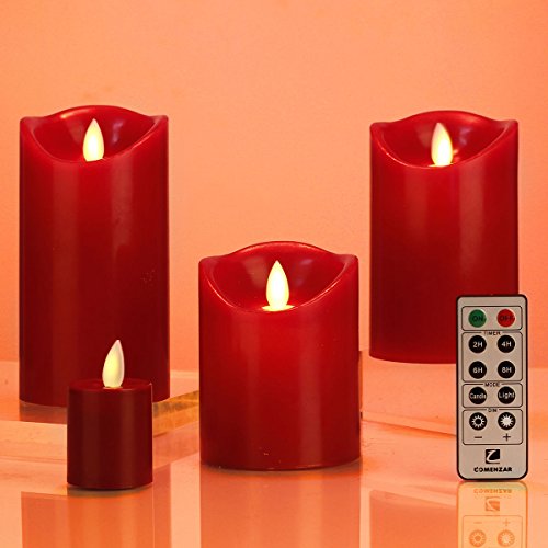 Flameless Candles Red Battery Operated Candles with Remote Timer Set of