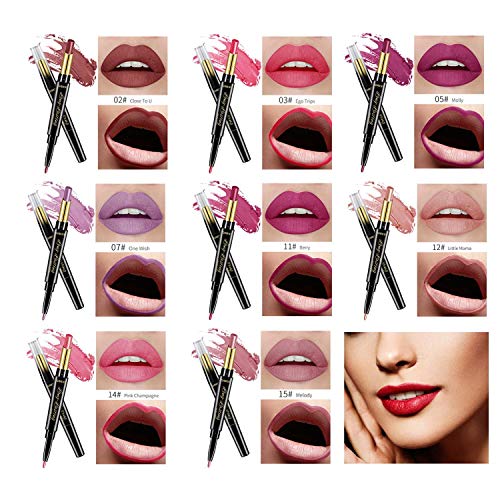 8 Pcs Dual Heads Matte Moist Lipstick Long Lasting Waterproof Mate Lip Liner Pencil Set (Nv)