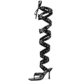 sexytag Women's Sexy Thigh High Wrap Heels Gladiator Lace-Up Studded Stiletto Heel Strappy Thong Sandals