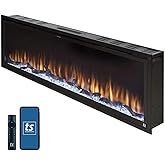 Touchstone Sideline Elite Smart 60&rdquo; WiFi-Enabled Electric Fireplace - in-Wall Recessed - 60 Color Combinations - 1,500W Heater - Black - Log, Crystals &amp; Driftwood - 80037