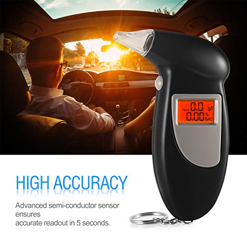 Breathalyzer, Portable Keychain Breath Alcohol Tester for Driver, Highly-Accurate Result Digital Battery Power with 5 Mini Mouthpieces