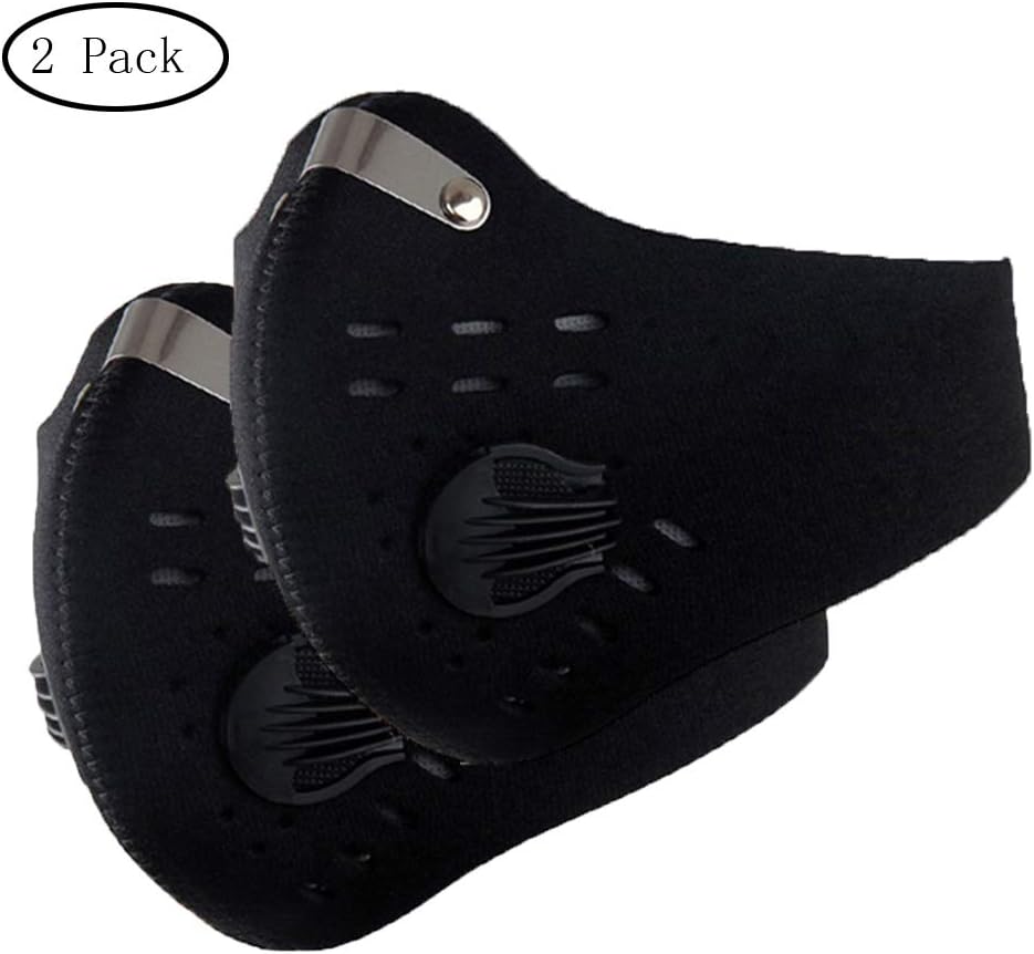 2 Pack Anti Air Dust and Smoke Pollution Mask Washable PM2.5 Masks Sand Filter Cover Anti Polluted Gas for Motorcycle Running Bike Cycling Hunting, biking, skiing(Black)