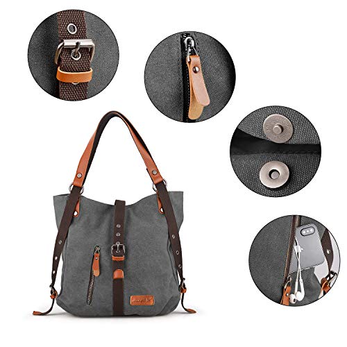 SHANGRI-LA Purse Handbag for Women Canvas Tote Bag Casual Shoulder Bag School Bag Rucksack Convertible Backpack - Grey