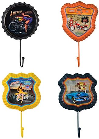 Alasida Retro Bottle Cap Wall Hooks Utility Metal Clothes Key Hooks Decor for Home Bar, Set of 4