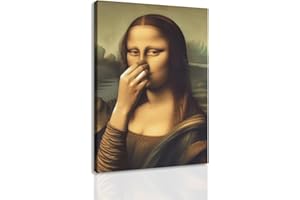 Framed Funny Bathroom Wall Art Canvas Print Poster Painting Decor Mona Picture Lisa Black and White Toilet Paper Cute Animal 