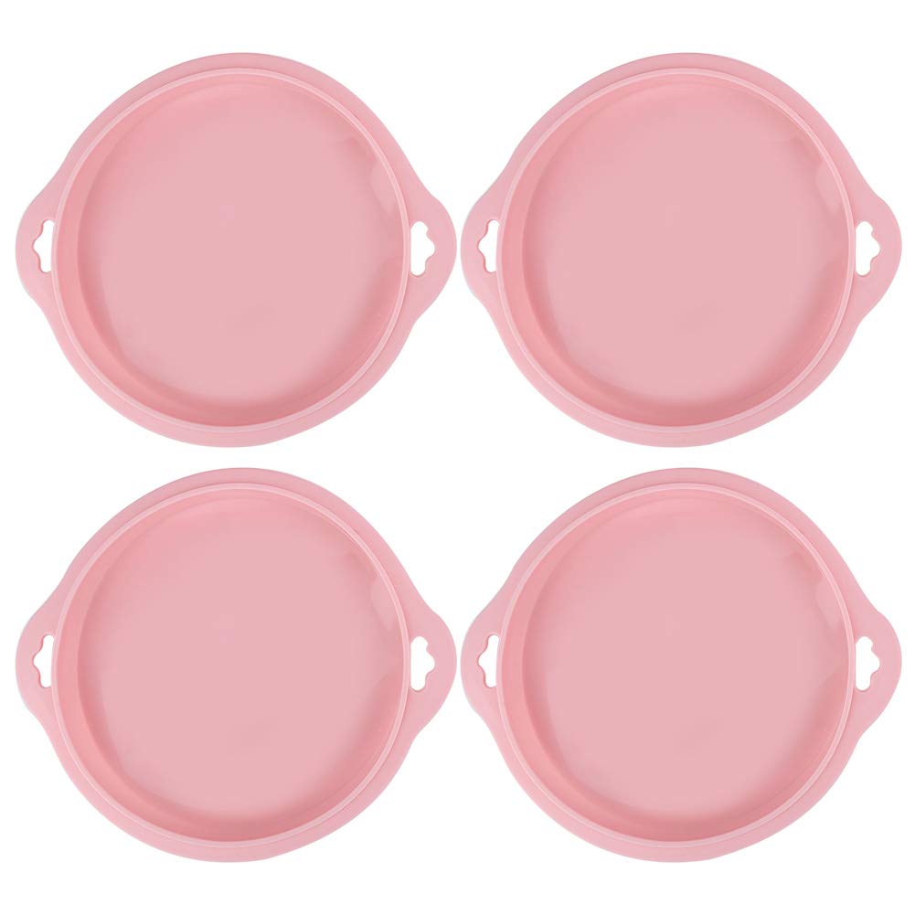 4Pcs Silicone Layered Cake Mold Round Shape Bread Mold Cake Tray Mould Non‑Stick Baking Kitchen Tools Ovens And Refrigerators for Family Dinners Parties(L-Pink)