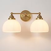 SongCiLT 2-Lights Milk White Glass Wall Sconce Lighting Brass Finished, Double Arm Bathroom Vanity Light Fixture for Bedroom 
