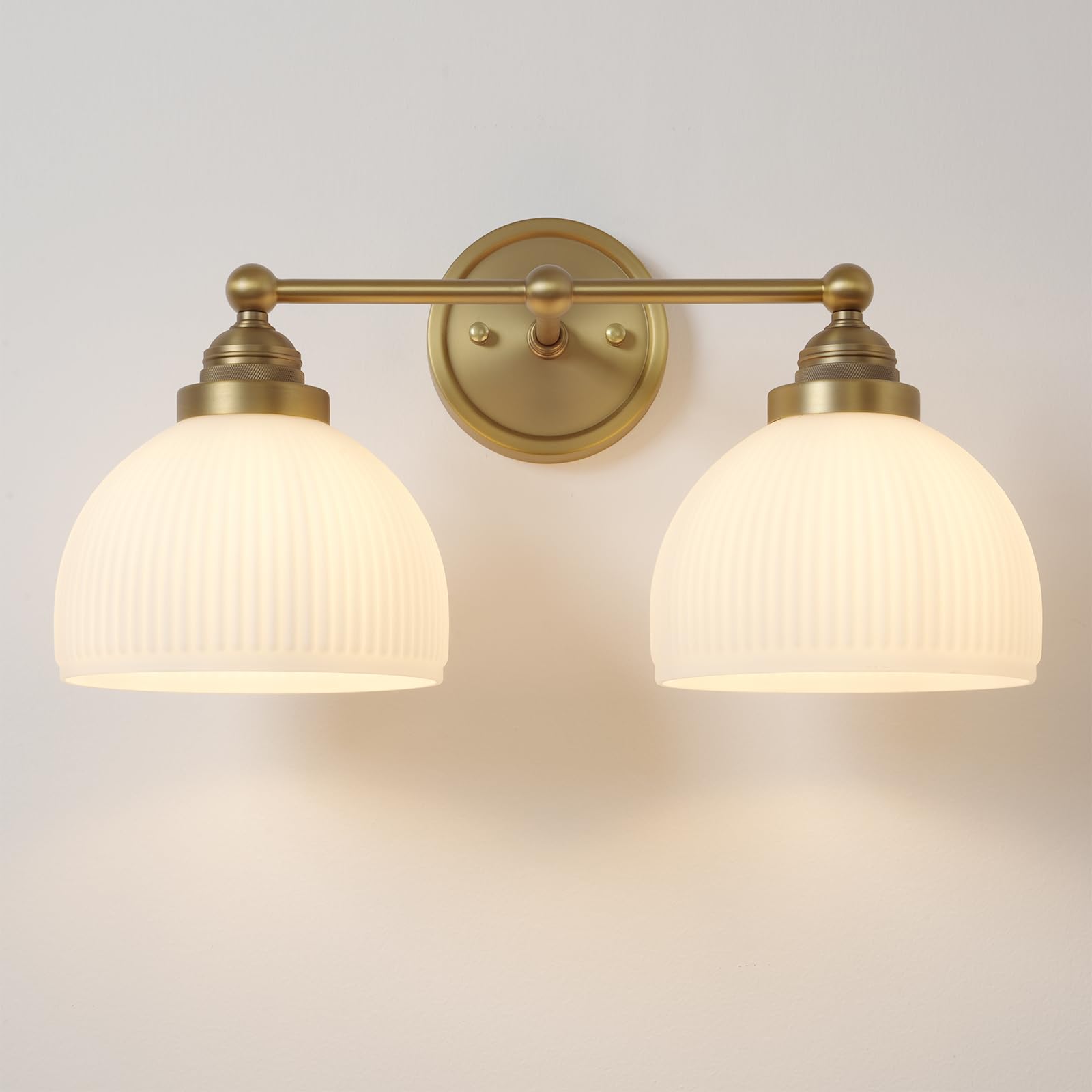 Photo 1 of SongCiLT 2-Lights Milk White Glass Wall Sconce Lighting Brass Finished, Double Arm Bathroom Vanity Light Fixture for Bedroom Living Room Dining Room Hallway