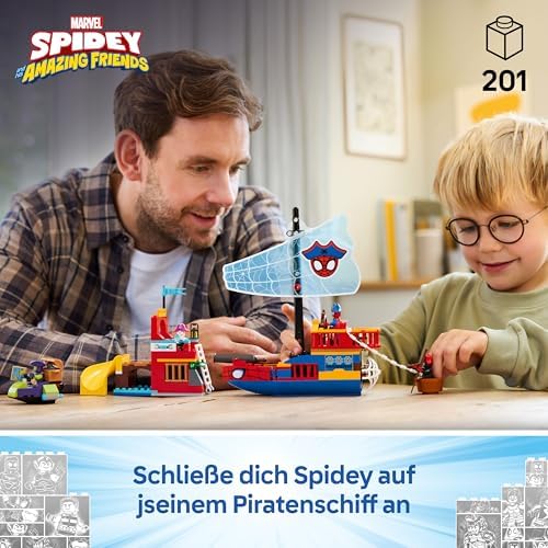 ǀ Piratenschiff von Spideys Team - Superhelden Set mit einem Schiffsmodell, 2 Booten, 4 Minifiguren - Geschenk für Jungen ab 4 Jahren und Fans der Serie Spidey und Seine Super-Freunde - 11208