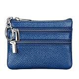 Women's Genuine Leather Coin Purse Mini Pouch Change Wallet with Key Ring