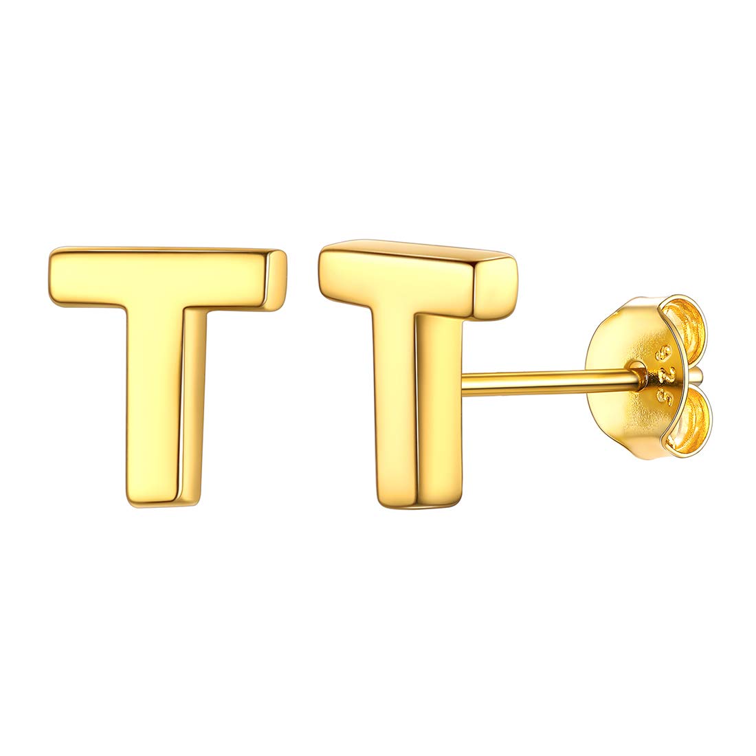 ChicSilver Alphabet Letter T Initial Earring Studs for Women Gold Plated Monogram Name Jewelry — image 1