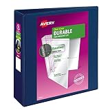 Avery Durable View Binder, 3" Slant Rings, 600-Sheet Capacity, DuraHinge, Dark Blue (17044)