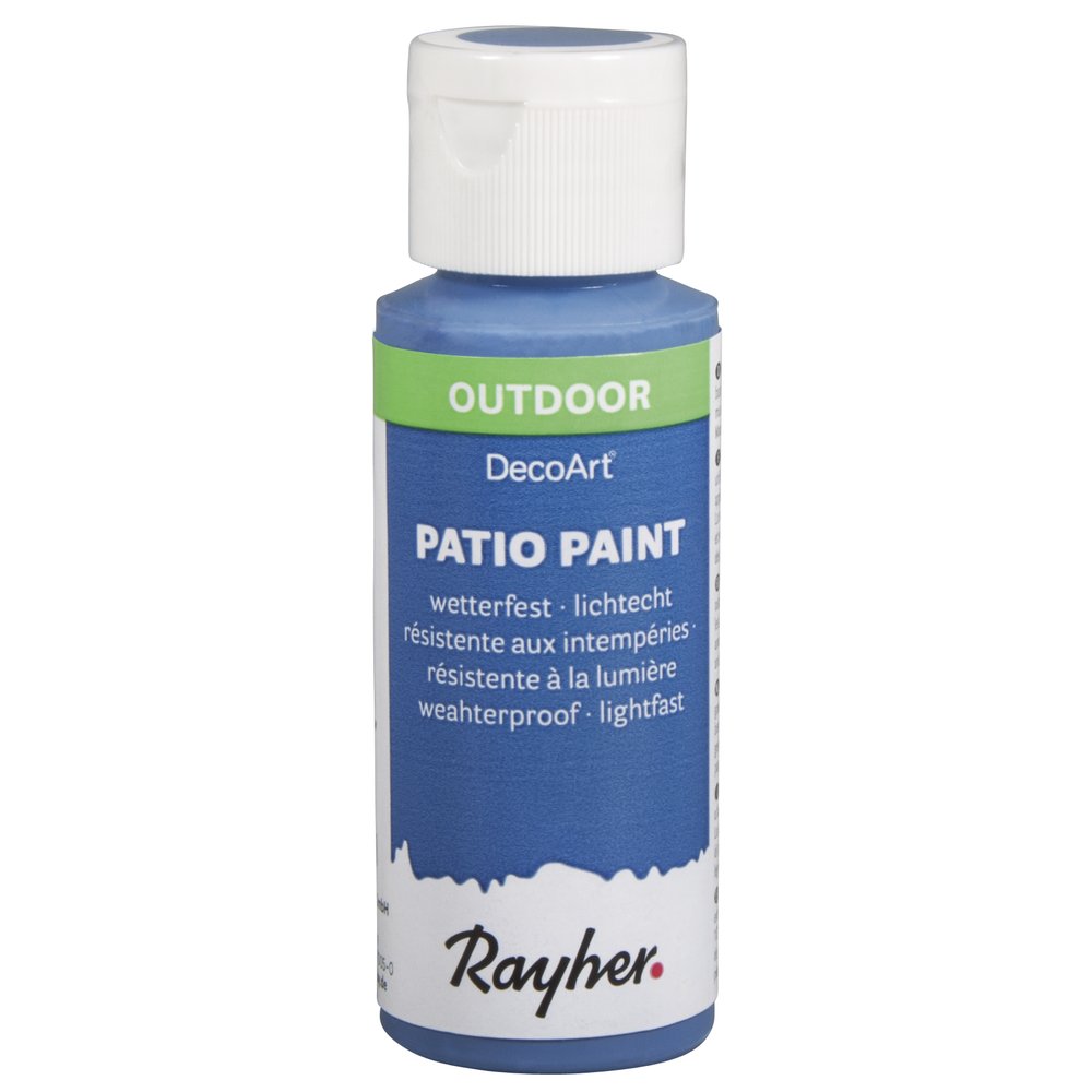 Rayher 38610376 Patio Paint, Royal Blue, 59 ml Bottle, Weatherproof Acrylic Paint for Outdoor Use, Lightfast, Indoor and Outdoor Paint