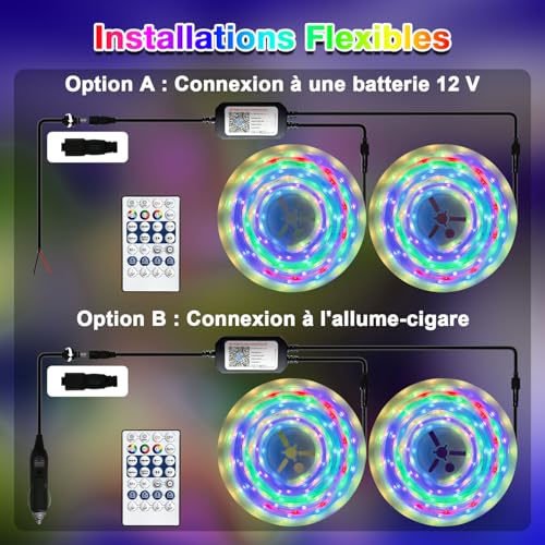 Lichaser 12 V IP67 LED Strip Lights for RGB+IC Camping Car with App and Remote Control, Suitable for Indoor and Outdoor Lighting of Camper Caravans (10 m)