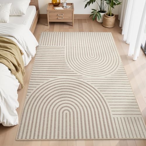 Boho Area Rug for Entryway 4x6 Entrance Rug Machine Washable Rugs for Living Room Non Slip Soft Carpet Geometric Jacquard Textured Carpet for Bedroom Dining Room Nursery Office Living Room Rug -Beige
