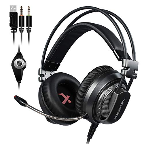 XIBERIA USB-V10+ PS4 Headset-Stereo Gaming Headset-Xbox One Headset，Noise Isolation Wired Over Ear Stereo Gamer Headphones with Microphone and Volume Contro for PC/Xbox One/PS4/Skype/Webinar/Phone