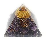 ORGONE Pyramid Amethyst with The Flower of Life Symbol,ORGONITE Energy Generator with Crystal Quartz Point & Exquisite Gemstones & Reiki Energy