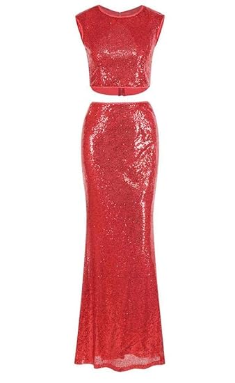 O&YQ Sommer Frauen Reizvoll Undicht Nabelschnur Fischschwanz Abendkleid Langen Rock Zweiteilig Paillettenkleid, rot, s